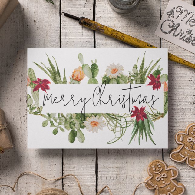 Cartão De Festividades Feliz Natal Cacto Suculenta Sudoeste (Criador carregado)