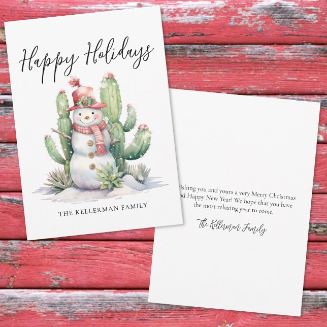 Cartão De Festividades Feliz Natal Cactus (Snowman Cactus Happy Holidays Christmas Holiday Card)