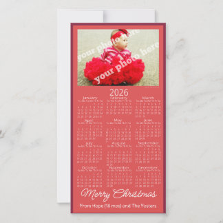 Cartão De Festividades Feliz Natal Calendário 2026 Adicione Sua Foto Verm