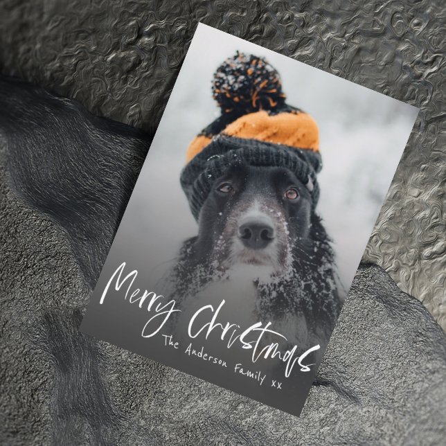 Cartão De Festividades Feliz Natal, Caligrafia Branca 1 Foto (Criador carregado)