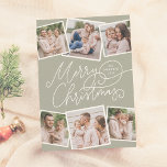 Cartão De Festividades Feliz Natal Caligrafia Verde 6 Fotos<br><div class="desc">Espalhe a alegria de férias com este charmoso Cartões de foto de Natal verde de sábio! A frente apresenta "Feliz Natal" na caligrafia manuscrita, com seu nome de família e o ano em um dos florescimentos. Adicione um toque pessoal com seis fotos personalizadas — três no topo e três no...</div>
