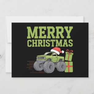 Cartão De Festividades Feliz Natal Caminhão Monstro Meninos Crianças Nata