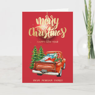 Cartão De Festividades Feliz Natal,Caminhão Vermelho Pinheiro de Natal