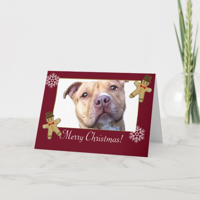Cartão De Festividades Feliz Natal - Cão Pitbull (Frente)