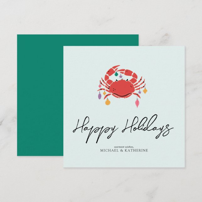 Cartão De Festividades Feliz Natal | Caranguejo de praia de Holiday (Frente/Verso)