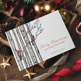Cartão De Festividades Feliz Natal Cardinals Birch Branch Foto