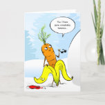 Cartão De Festividades Feliz Natal Carrot Ganha Bananas<br><div class="desc">Procurando ideias engraçadas de cartas de Natal para amigos e familiares? Aqui está uma hilária, única design de cartões de férias com arte original de Raphaela Wilson. Esta ilustração divertida mostra uma cenoura de desenho deslizando em uma casca de banana dizendo: "Sim, eu fiquei completamente bananas." A dentro do cartão...</div>