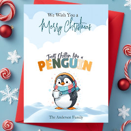 Cartão De Festividades Feliz Natal Cartunista Chillin Como um Pinguim