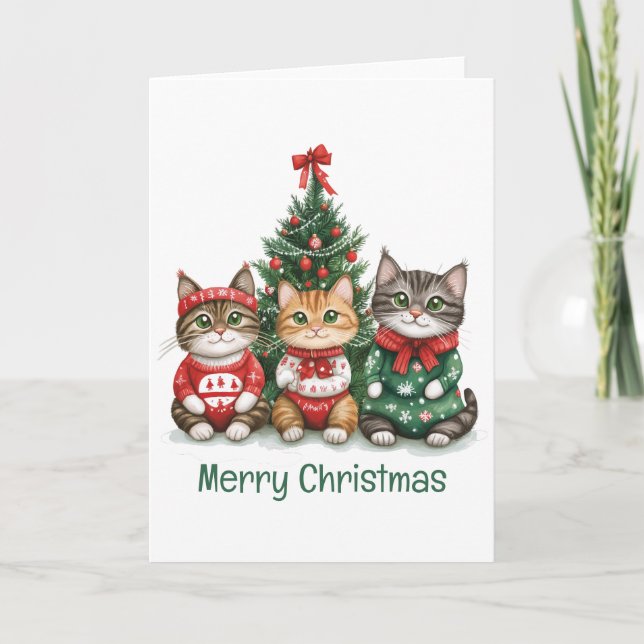 Cartão De Festividades Feliz Natal Cats (Frente)