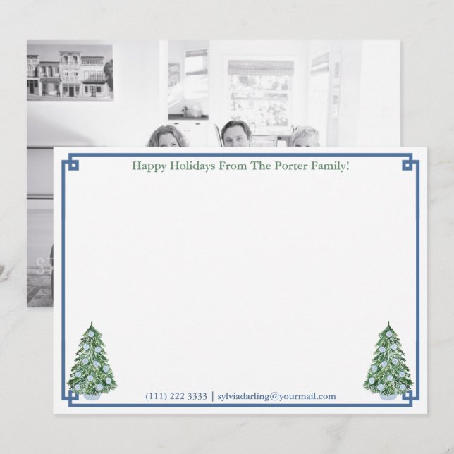 Cartão De Festividades Feliz Natal Chinoiserie Foto Chic Em Inverso (Frente/Verso)