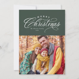Cartão De Festividades Feliz Natal clássico elegante verde uma foto