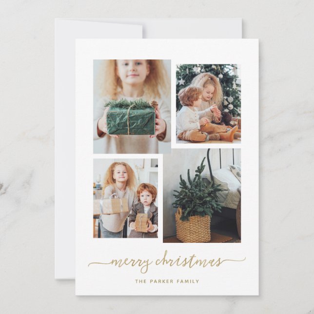 Cartão De Festividades Feliz Natal | Colagem de Fotografias Dourada Moder (Frente)