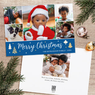 Cartão De Festividades Feliz Natal - Colagem de Fotos da Árvore Azul