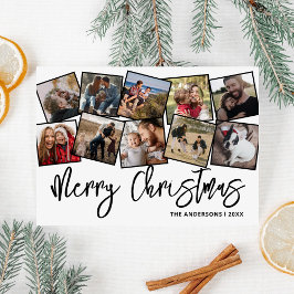 Cartão De Festividades Feliz Natal Colagem de Fotos Preto e Branco