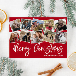 Cartão De Festividades Feliz Natal Colagem de Fotos Vermelho