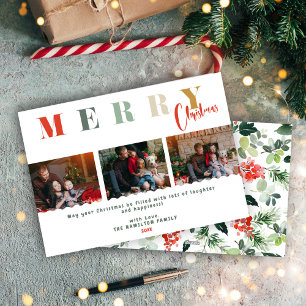 Cartão De Festividades Feliz Natal Colagem Família Tipografia Colorida