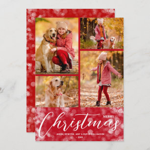 Cartão De Festividades Feliz Natal Colagem Multi-Foto Vermelho