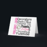 Cartão De Festividades Feliz Natal Collage Wreath Rosa<br><div class="desc">Feliz Natal Cartões de colagem, t-shirts, roupa e presentes num texto legal, cor-de-rosa, angustiado e misto, com coroa de Natal branca e cor-de-rosa, para expressar a época de Natal, incluindo as Decorações, o Pai Natal, a Árvore de Natal, os Presentes, a Alegria, o Senhor, o Yuletide e o Festivo. Você...</div>