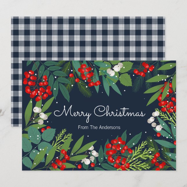 Cartão De Festividades Feliz Natal com Azevinho e Folhagens (Frente/Verso)