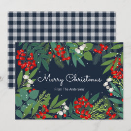 Cartão De Festividades Feliz Natal com Azevinho e Folhagens