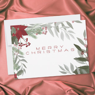 Cartão De Festividades Feliz Natal com Botânica Moderna em Verde Natalino