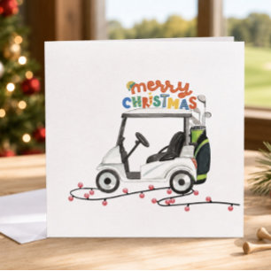 Cartão De Festividades Feliz Natal com carrinho de bolsa de golfe para go