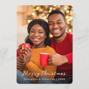 Cartão De Festividades Feliz Natal com Foto Personalizada em Letra Elegan