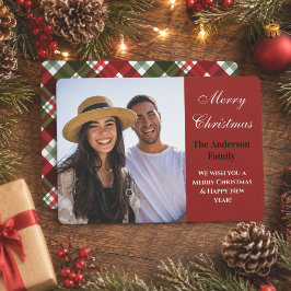 Cartão De Festividades Feliz Natal com Foto Personalizada em Xadrez Scrip