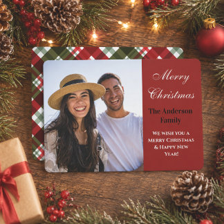 Cartão De Festividades Feliz Natal com Foto Personalizada em Xadrez Scrip