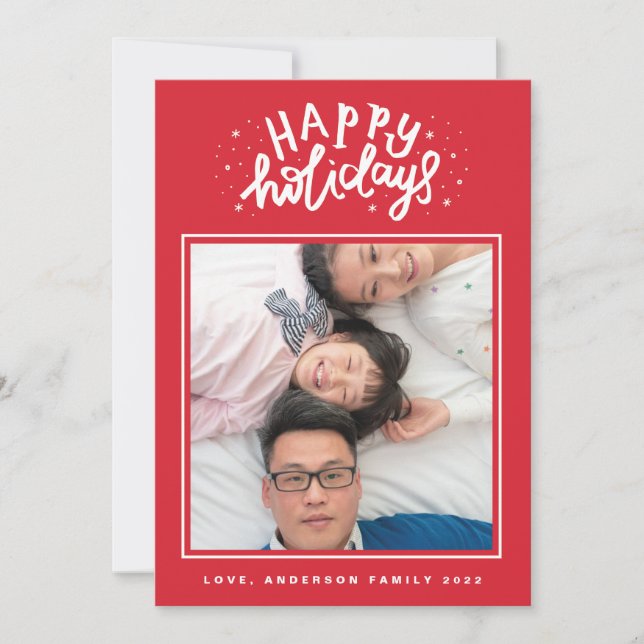 Cartão De Festividades Feliz Natal com Letra Vermelha (Frente)