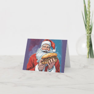 Cartão De Festividades Feliz Natal com Papais noeis comendo cheesesteak