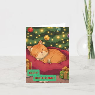 Cartão De Festividades Feliz Natal com um gato bonito