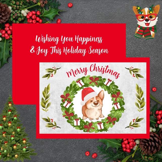 Cartão De Festividades Feliz Natal - Corgi Bonito Com Papai Noel (Merry Christmas Cute Corgi With Santa Hat Holiday Card)