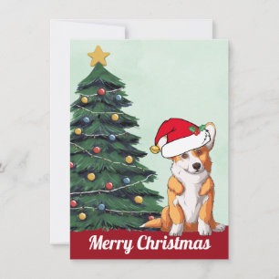 Cartão De Festividades Feliz Natal Corgi com Chapéu de Papai Noel na Caud