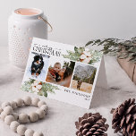 Cartão De Festividades Feliz Natal Cotton Winter Greenery Photo Holid<br><div class="desc">Apresentando o Merry Christmas Watercolor Cotton Greenery 3 Photo Holiday Card! Este belo cartão de férias é perfeito para a família e os amigos. Exibindo três fotos da família em um trabalho de arte botânico de aquarela, este cartão é realmente especial. A caligrafia moderna de "Feliz Natal" é maravilhosamente feita...</div>