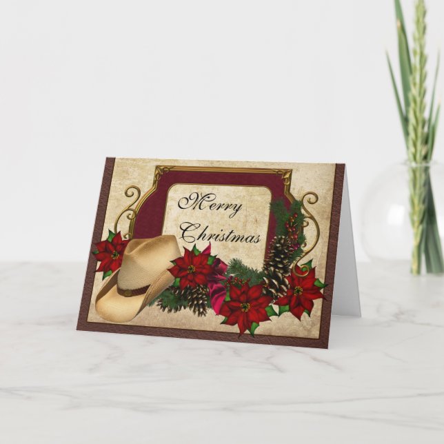 Cartão De Festividades Feliz Natal Cowboy (vaqueira) saudação (Frente)