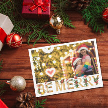 Feliz Natal Crianças Foto Letras Douradas Chic
