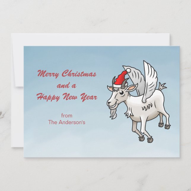 Cartão De Festividades Feliz Natal da Cabra Voadora (Frente)
