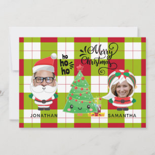 Cartão De Festividades Feliz Natal da família de Papais noeis de Xadrez d