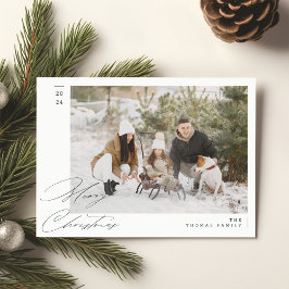 Cartão De Festividades Feliz Natal da Família Moderna Verde Minimalista