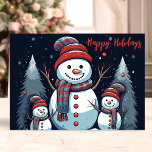 Cartão De Festividades Feliz Natal da família Snowman Inverno<br><div class="desc">Celebre a temporada de festas com esta carta adorável que apresenta uma família de bonecos de neve em uma floresta de inverno de neve. O texto "Felizes Feriados" e o encantador design de boneco de neve trazem calor e alegria,  perfeito para enviar aos entes queridos durante a época festiva.</div>