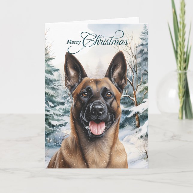 Cartão De Festividades Feliz Natal da Floresta Florestal Malinois belga (Frente)