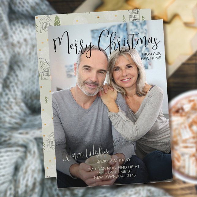 Cartão De Festividades Feliz Natal da Nova Foto Vertical em Casa (Criador carregado)