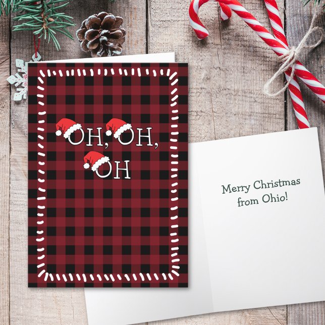 Cartão De Festividades Feliz Natal da Xadrez de Buffalo em Ohio (Festive Merry Christmas from Ohio card allows you to customize the message inside. O-H! ...)
