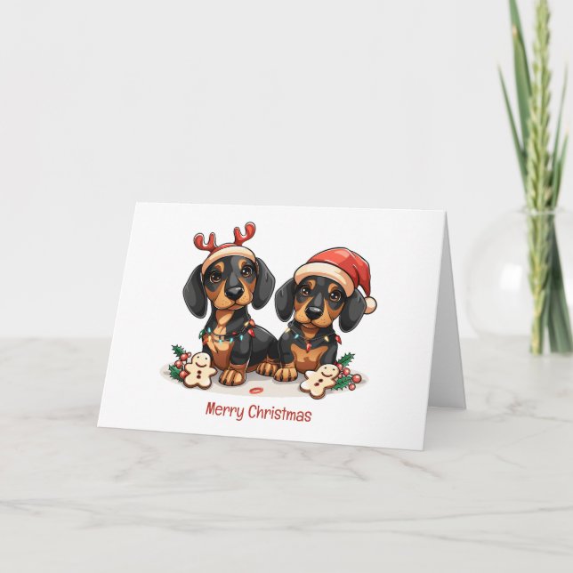 Cartão De Festividades Feliz Natal Dachshund Dogs (Frente)