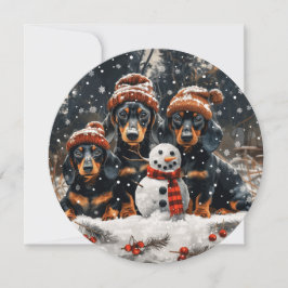 Cartão De Festividades Feliz Natal Dachshund Dogs Snowman