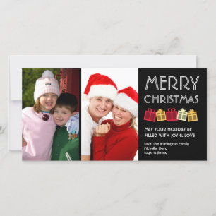 Cartão De Festividades Feliz Natal, dançando caixas de presentes negros