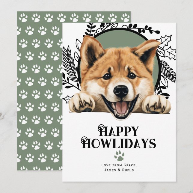 Cartão De Festividades Feliz Natal de Akita Dog (Frente/Verso)