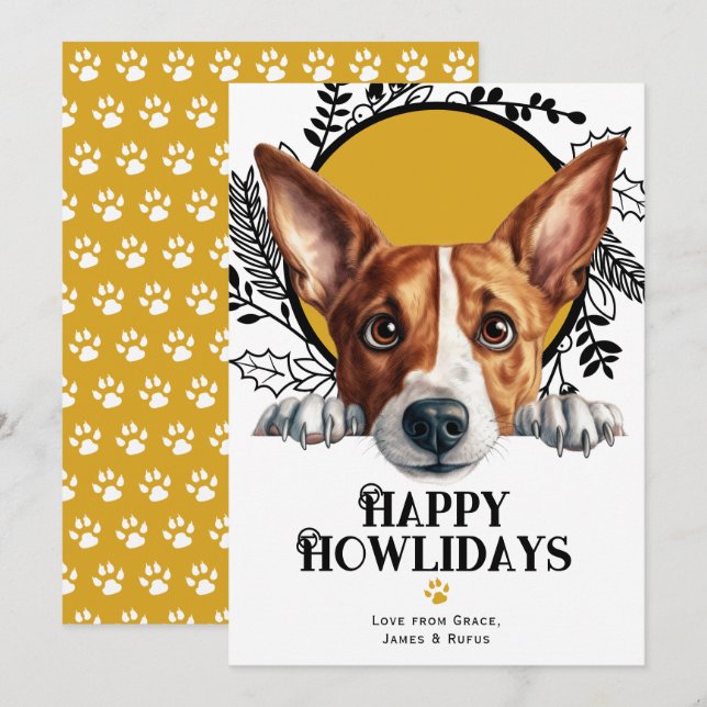 Cartão De Festividades Feliz Natal de Basenji Dog (Frente/Verso)