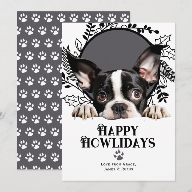 Cartão De Festividades Feliz Natal de Boston Terrier Dog (Frente/Verso)